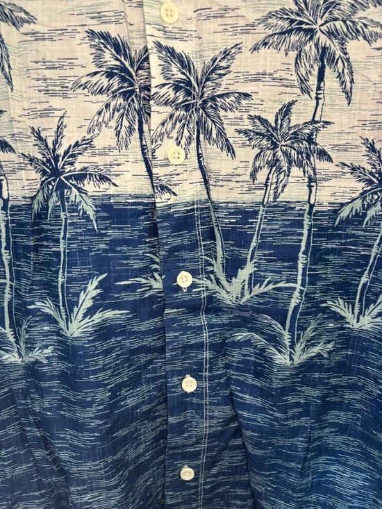 RedHead Men's Short-Sleeve Palm Print Button-Down Shirt - Teal/Blue - Picture 4 of 11